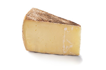 Piece of tasty fresh cheese isolated on white