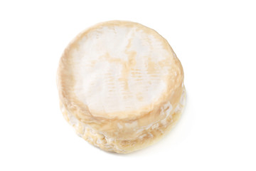 Head of tasty camembert cheese isolated on white