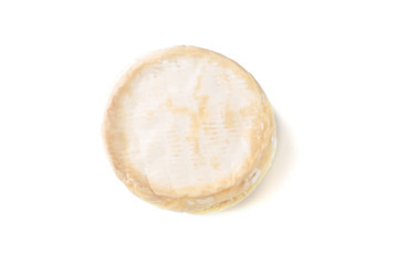 Head of tasty camembert cheese isolated on white