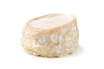 Fototapeta na wymiar Head of tasty camembert cheese isolated on white