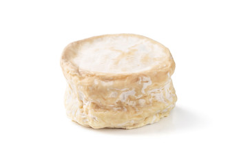 Head of tasty camembert cheese isolated on white