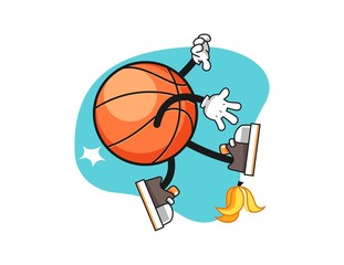 basketball slip on banana peel cartoon. Mascot Character vector.