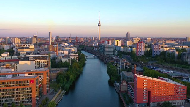 Berlin germany skyline aerial view from abode drone video of old town city centre from sky.