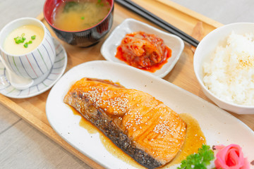 Salmon Teriyaki Set, Grilled Salmon with Teriyaki Sauce Set