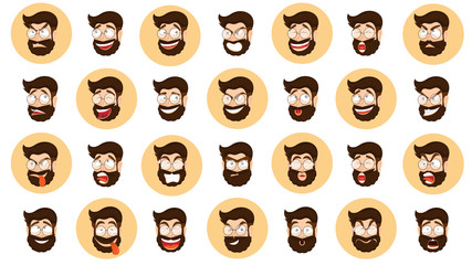 Set of male facial emotions on white background.