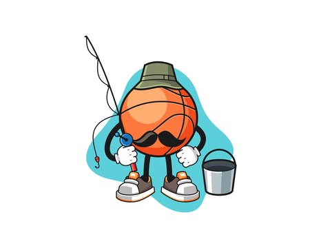 Basketball fisherman cartoon. Mascot Character vector.