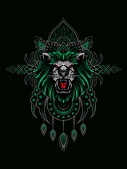 Lion head vector illustration with mandala as the background ornament, suitable for apparel merchandise, t-shirt or outerwear.