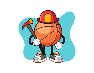 Basketball firefighter cartoon. Mascot Character vector.