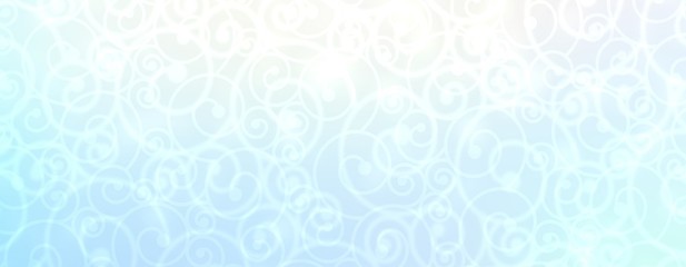 Loops transparent plexus pattern. White blue subtle background. Web banner illustration. Bright light curls.