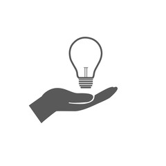 Pictograph of light bulb icon in hand, vector illustration.