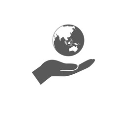 Globe earth with hand icon isolated on white background for your design, logo, application, UI. vector illustration