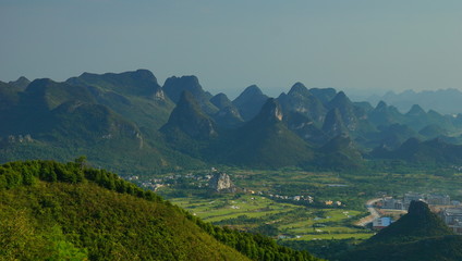 The veiw of earth surface relief of karst topography in Guilin from Yaou mountain