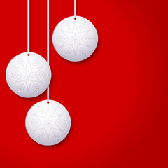 Christmas ball red vector card background poster, winter snowflakes