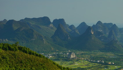 The veiw of earth surface relief of karst topography in Guilin from Yaou mountain