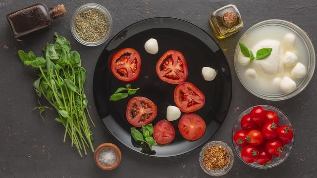 insalata caprese, italian caprese, buffalo mozzarella cheese, fresh tomatoes, fresh tomatoes, sliced fresh, farro