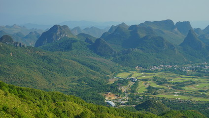 Karst topography, a view from the peak of Yao mountain in Guilin, China