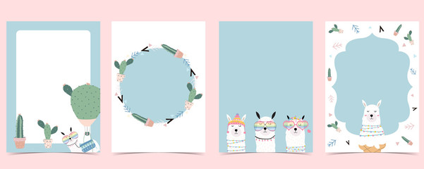 Collection of animal frame set with llama,cactus,green.Editable vector illustration for birthday invitation,postcard and sticker.Editable element