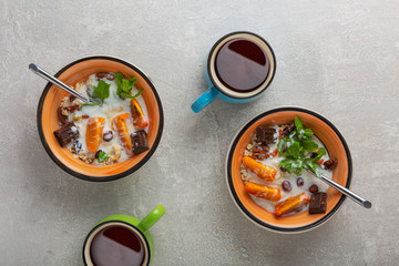 Healthy breakfast for two. Yogurt and Persimmon Flakes