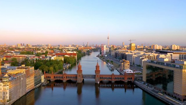 Berlin skyline aerial view from above drone in 4k.
