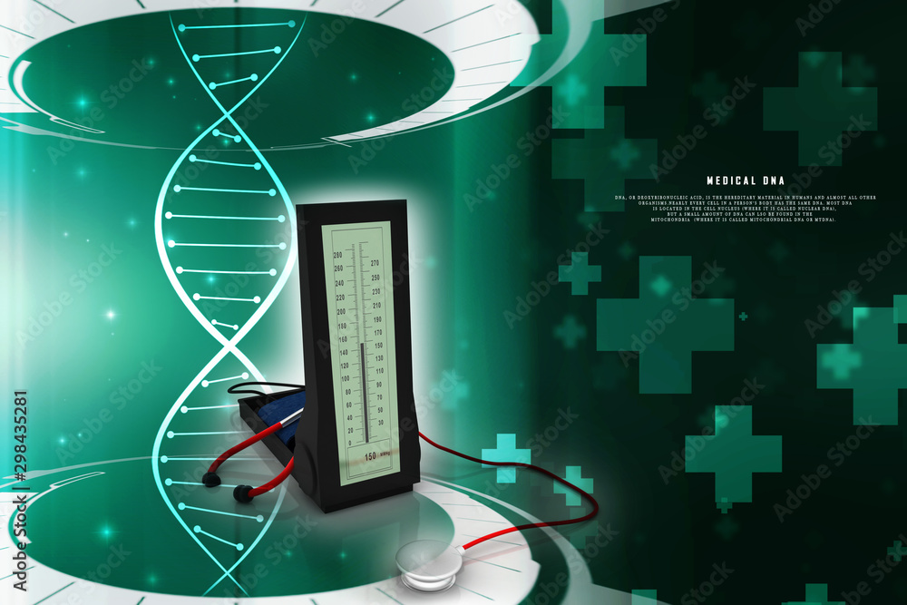 Poster 3d rendering sphygmomanometer with stethoscope