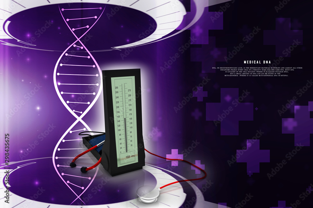 Poster 3d rendering sphygmomanometer with stethoscope