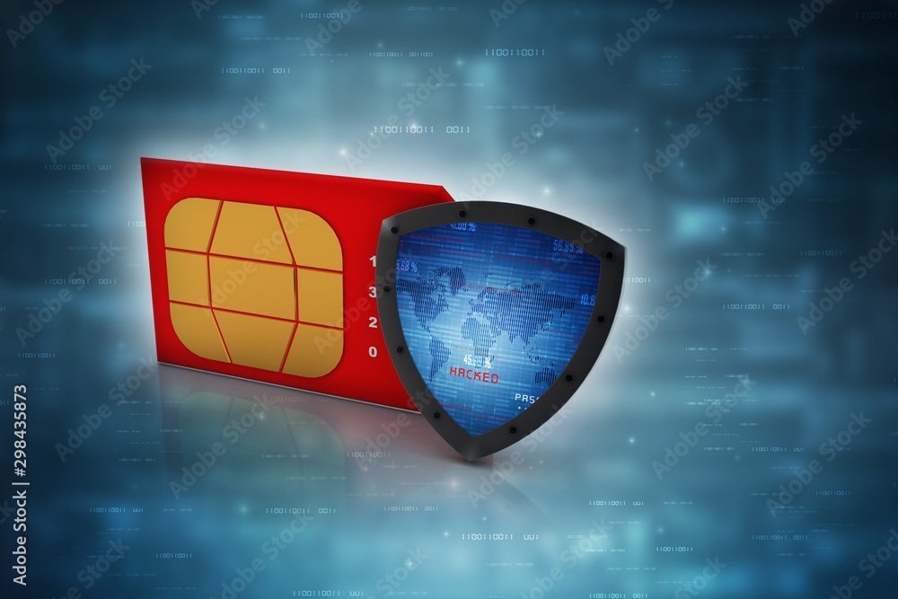 Poster 3d render sim card with protective shield