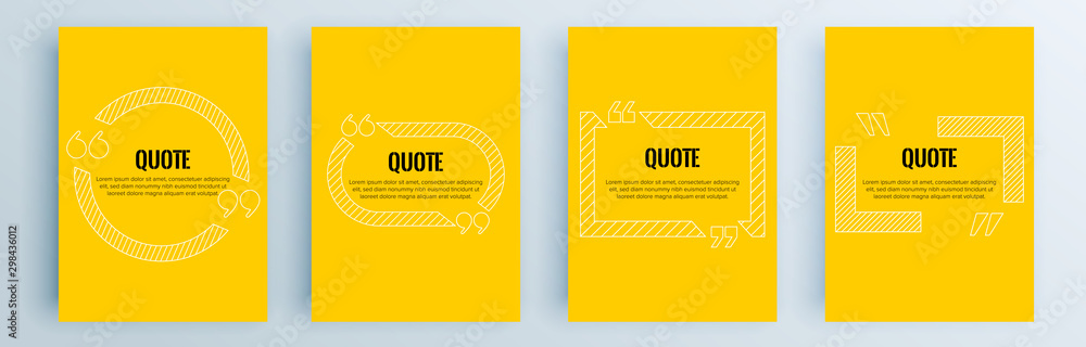 Poster quote frames blank templates set. text in brackets, citation empty speech bubbles, quote bubbles. te