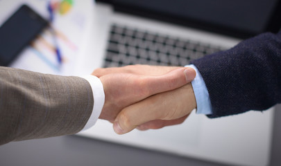 Business handshake. Two businessman shaking hands with each oth