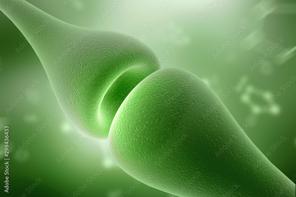 Poster synapse and neuron cells sending electrical chemical signals. 3d rendering