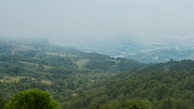 Majestic and dramatic view of gloomy hills in Carpathian Mountains - Romania, Europe.
Time lapse shot. No birds, flicker free.