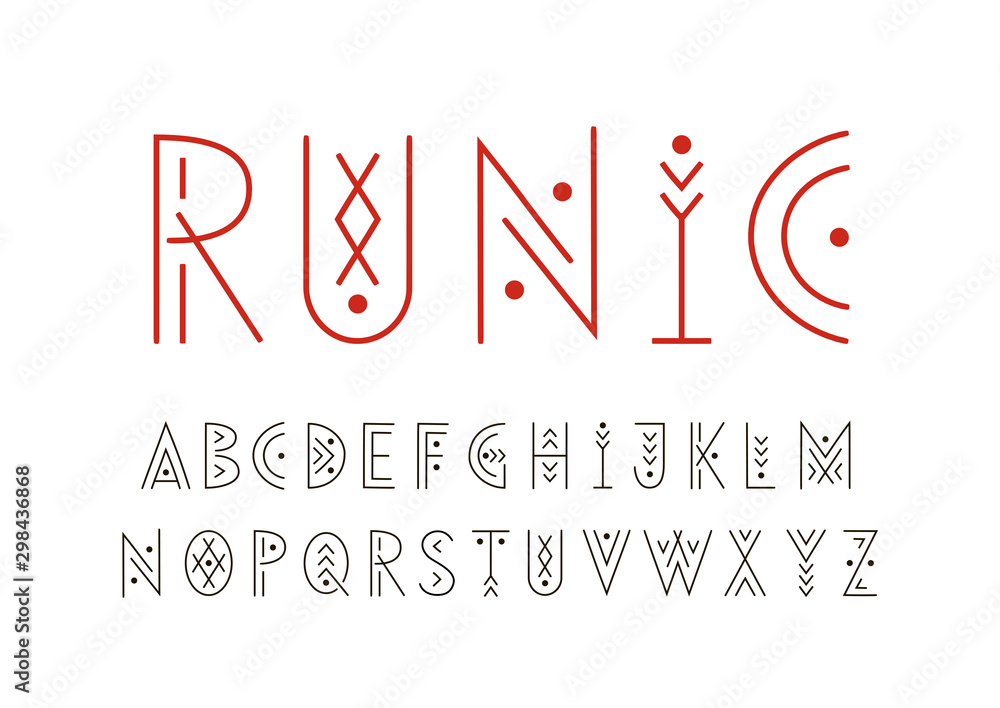 Poster linear geometric uppercase font decorated with thin lines.