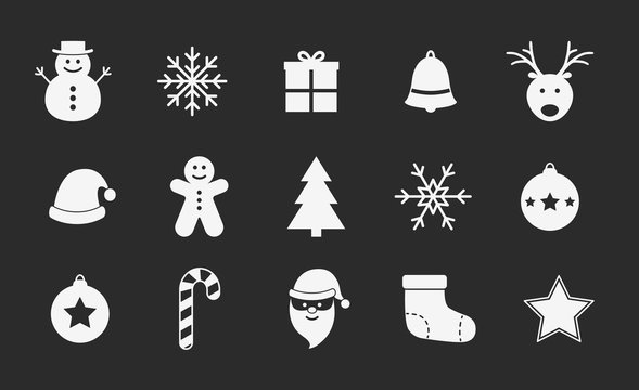 Set of Christmas icons on black background. Vector