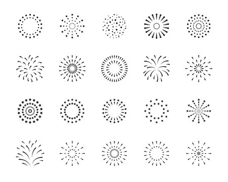 Set Of Firework Icons, Boom, Chinese Firework, Celebration, Festival, Party, Event