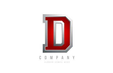 D red metal metallic grey logo letter alphabet for company icon design