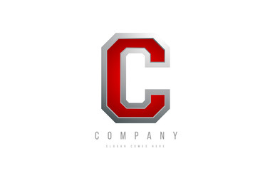 C red metal metallic grey logo letter alphabet for company icon design