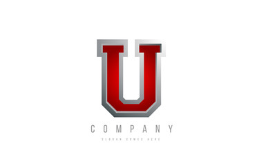 U red metal metallic grey logo letter alphabet for company icon design