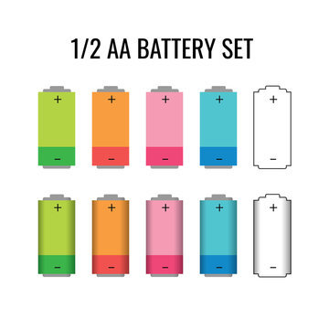 AA Battery size design template. Batteries sizes vector image isolated. Lithium chemical electrical components