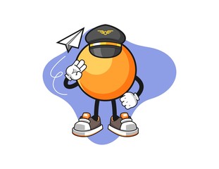 Ping pong ball pilot cartoon. Mascot Character vector.