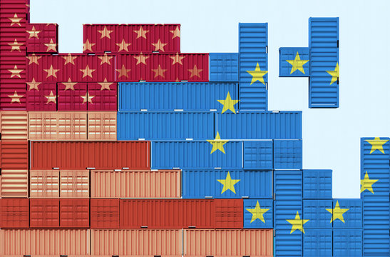 3d illustration concept of Trade war USA vs EU H