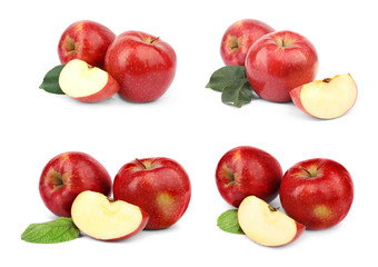 Set of fresh ripe red apples on white background