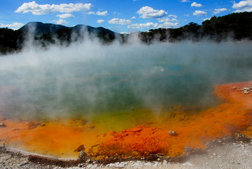 Waiotapu Champagne Pool in Rotorua, New Zealand. Geothermal Hot Spring. 