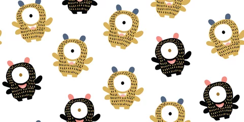 Printed kitchen splashbacks Monsters Kids seamless pattern with colorful cute monsters 