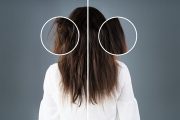 Woman's Hair Before And After Hair Straightening