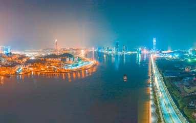 Fototapeta na wymiar Night View of Macau and Zhuhai, China