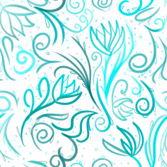 Floral seamless pattern for printing.  Flowers, plants, curls, dots.
