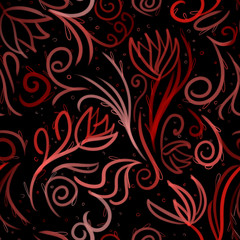 Floral seamless pattern for printing.  Flowers, plants, curls, dots.