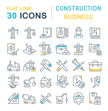Set Vector Line Icons of Construction Business