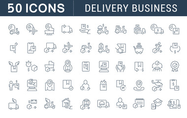 Set Vector Line Icons of Delivery Business