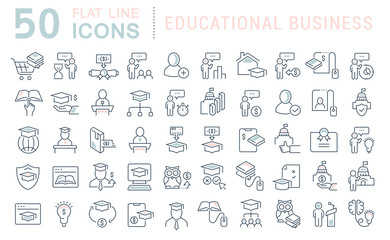 Obraz na płótnie Canvas Set Vector Line Icons of Educational Business