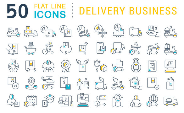 Set Vector Line Icons of Delivery Business